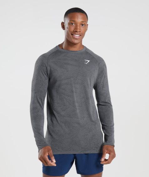 Koszulki Gymshark Geo Seamless Long Sleeve Męskie Szare | PL 054JQR